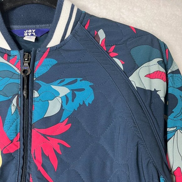 Joylab Blue Magenta Floral Bomber Jacket sz S Athletic Quilted Target Running - Picture 7 of 12